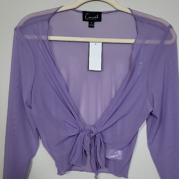 NWT Connected Apparel Sheer Tie Cardigan Bolero Size S/M Purple Mesh Y2K Fairy - Picture 3 of 13